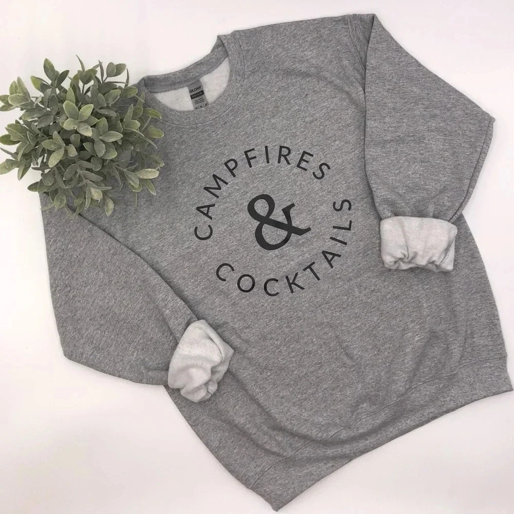 CAMPFIRES & COCKTAILS Gray‎ Crewneck Sweatshirt